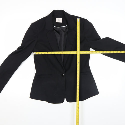 Tu Women Black Slim Fit One Button Blazer Jacket Size 12