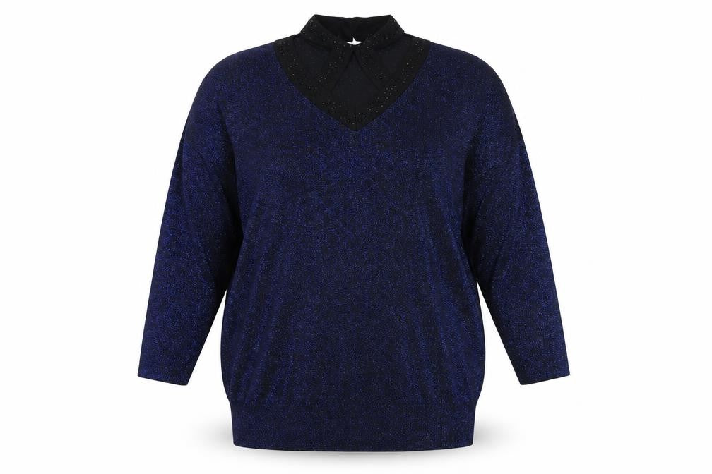 Front view of Star by Julien Macdonald Women's Blue Beaded Tunic Top, size 18