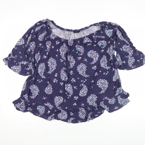 M&Co Women Blue Floral Ruffle Tunic Blouse Size 16