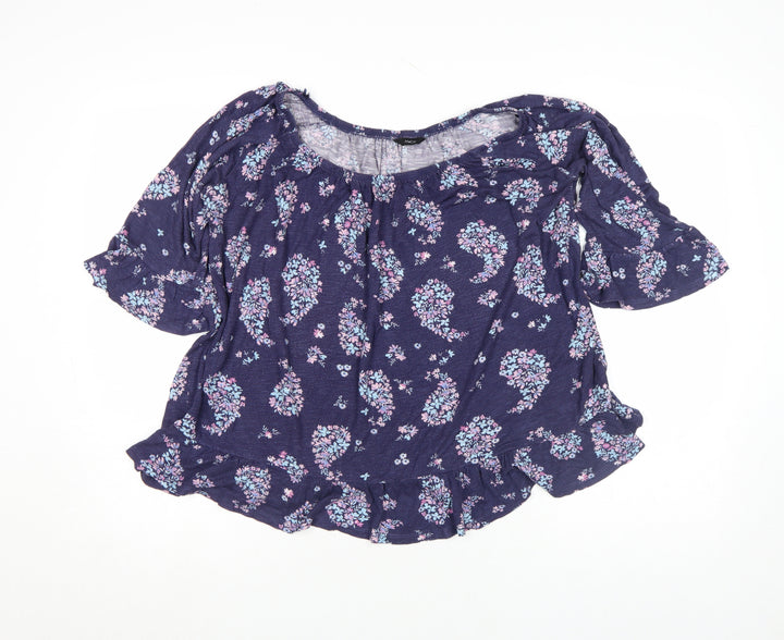 M&Co Women Blue Floral Ruffle Tunic Blouse Size 16