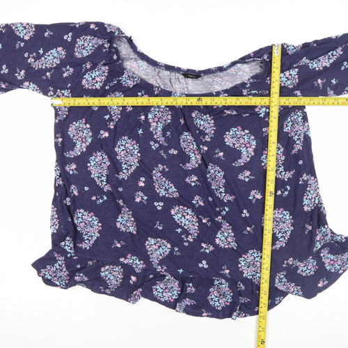 M&Co Women Blue Floral Ruffle Tunic Blouse Size 16