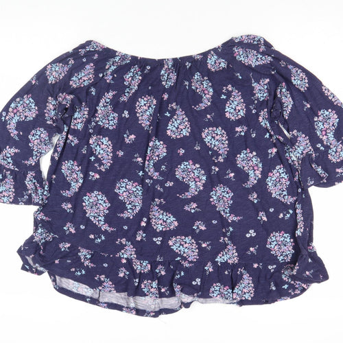 M&Co Women Blue Floral Ruffle Tunic Blouse Size 16