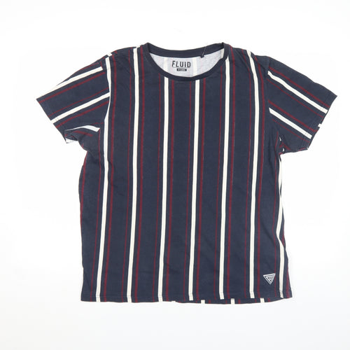 FLUID Men’s Blue Striped Crew Neck Cotton T-Shirt XL Regular Fit