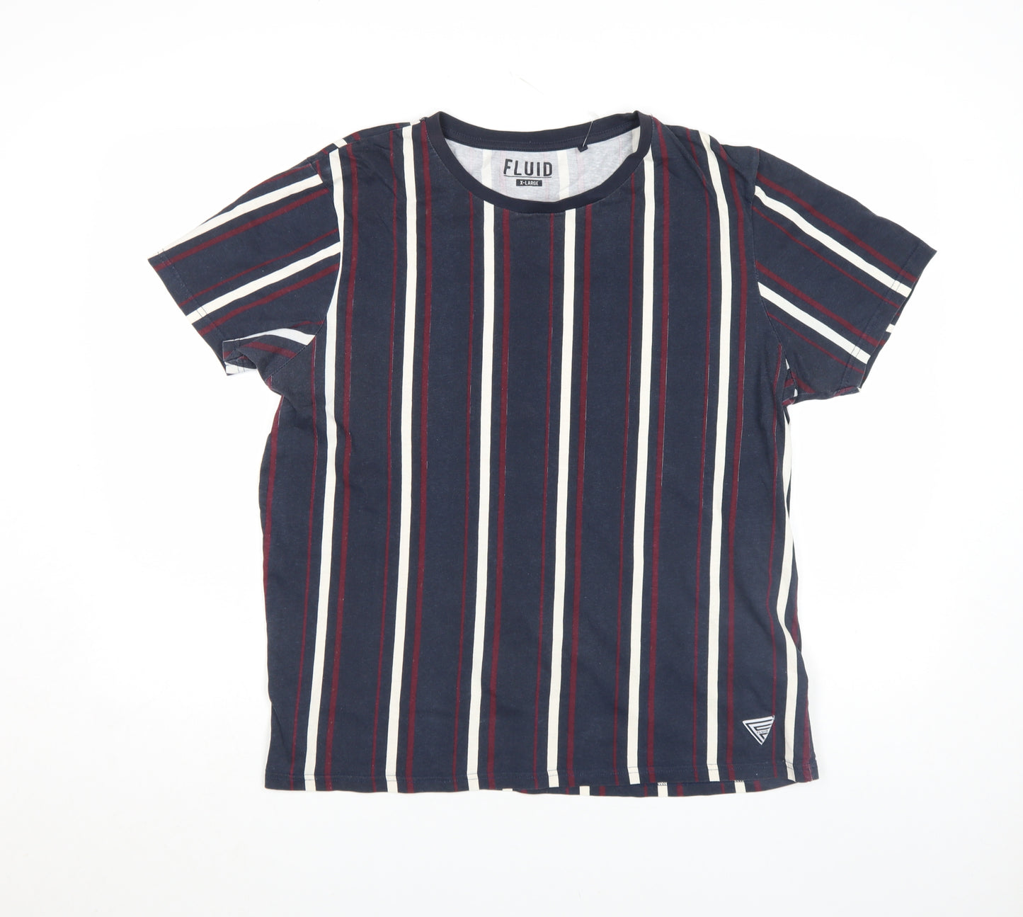 FLUID Men’s Blue Striped Crew Neck Cotton T-Shirt XL Regular Fit