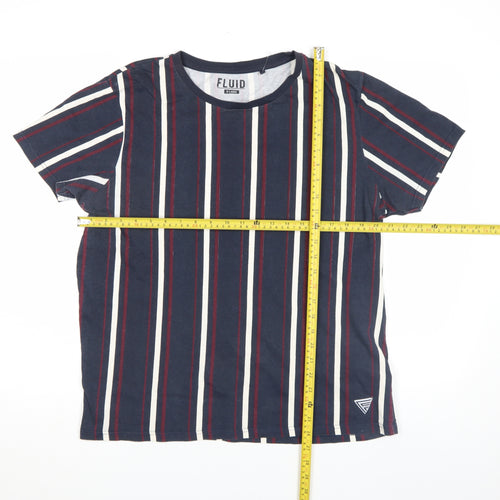 FLUID Men’s Blue Striped Crew Neck Cotton T-Shirt XL Regular Fit