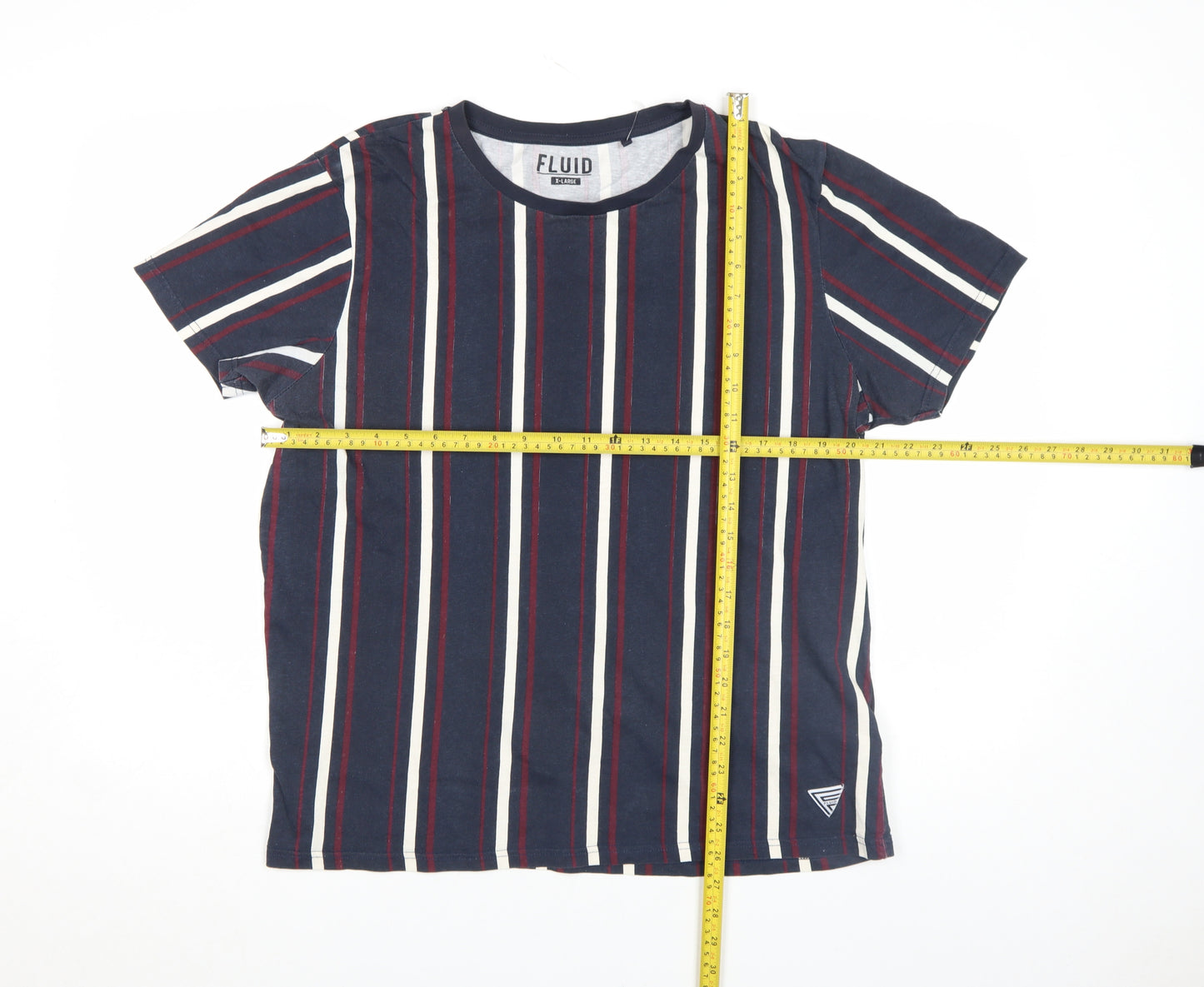 FLUID Men’s Blue Striped Crew Neck Cotton T-Shirt XL Regular Fit
