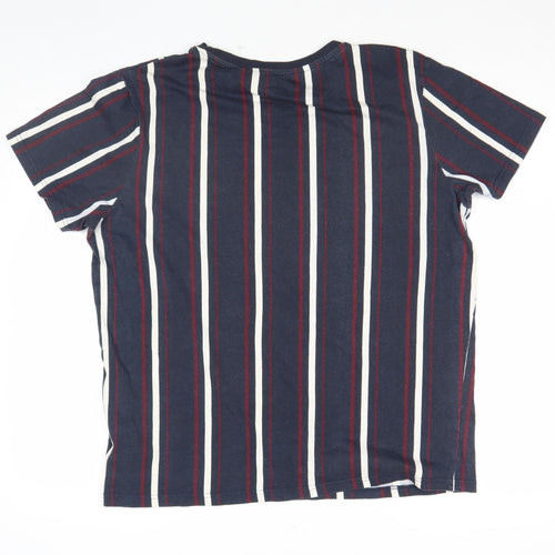 FLUID Men’s Blue Striped Crew Neck Cotton T-Shirt XL Regular Fit