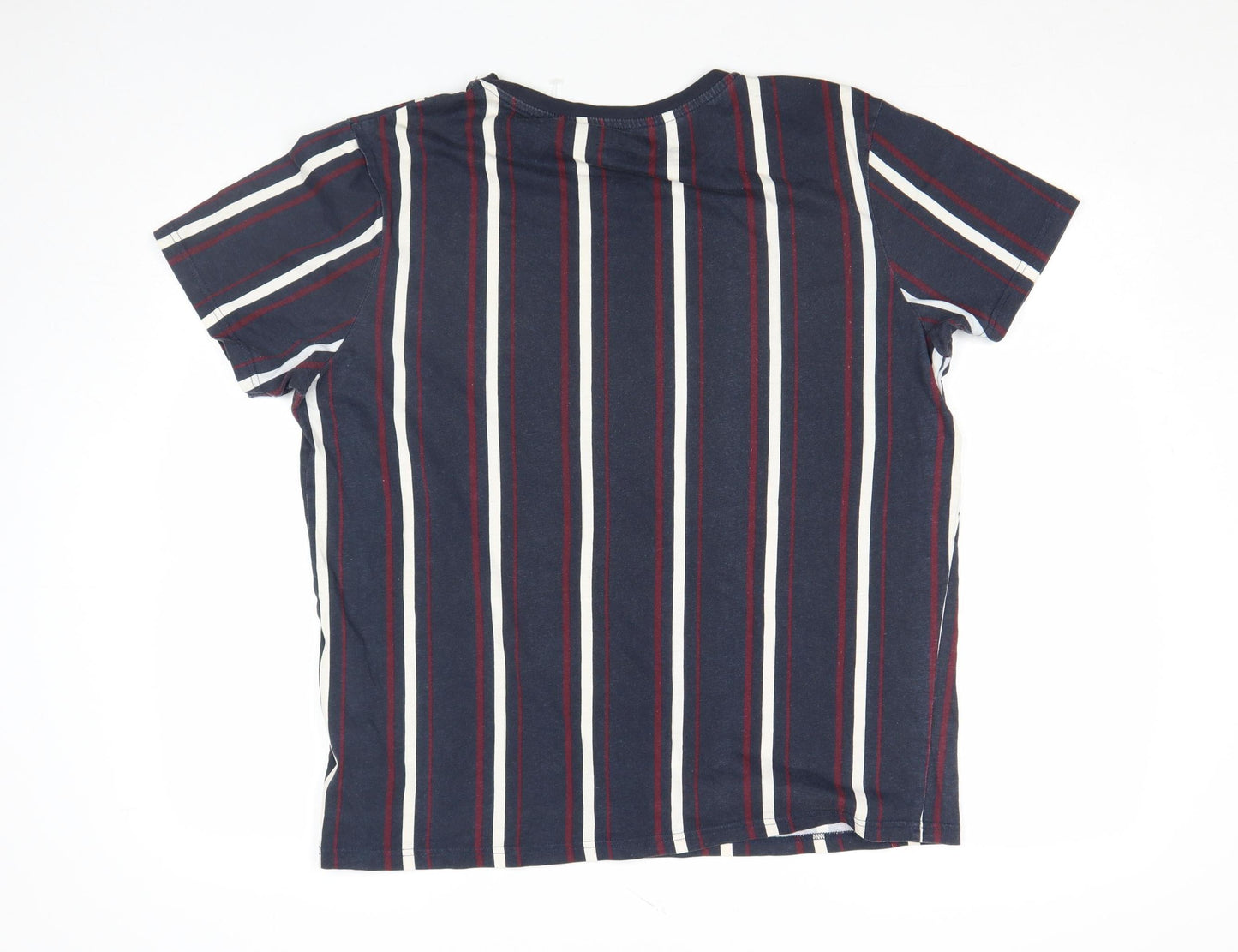FLUID Men’s Blue Striped Crew Neck Cotton T-Shirt XL Regular Fit