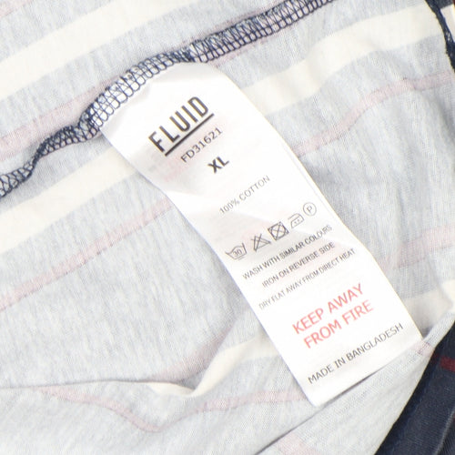 FLUID Men’s Blue Striped Crew Neck Cotton T-Shirt XL Regular Fit