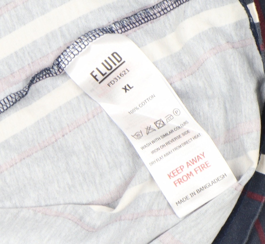 FLUID Men’s Blue Striped Crew Neck Cotton T-Shirt XL Regular Fit