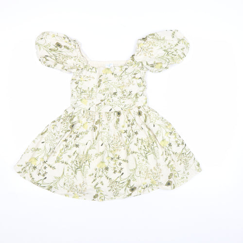 Marks and Spencer Girls Ivory Floral A-Line Puff Sleeve Dress 8-9 Years