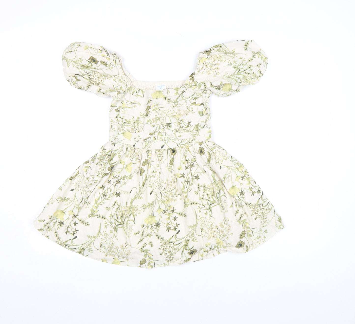 Marks and Spencer Girls Ivory Floral A-Line Puff Sleeve Dress 8-9 Years