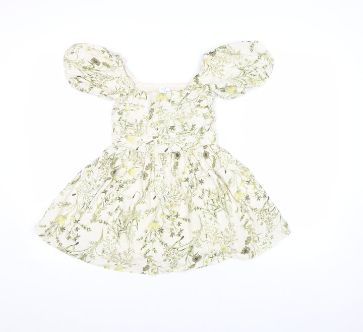 Marks and Spencer Girls Ivory Floral A-Line Puff Sleeve Dress 8-9 Years