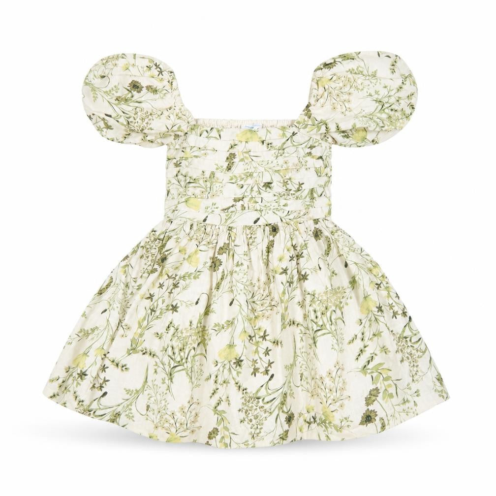 Marks and Spencer Girls Ivory Floral A-Line Puff Sleeve Dress 8-9 Years