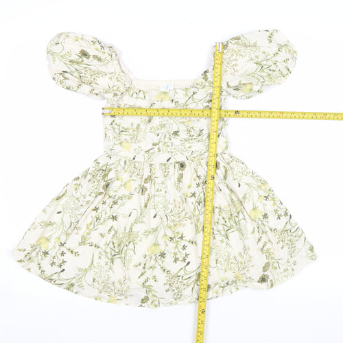Marks and Spencer Girls Ivory Floral A-Line Puff Sleeve Dress 8-9 Years