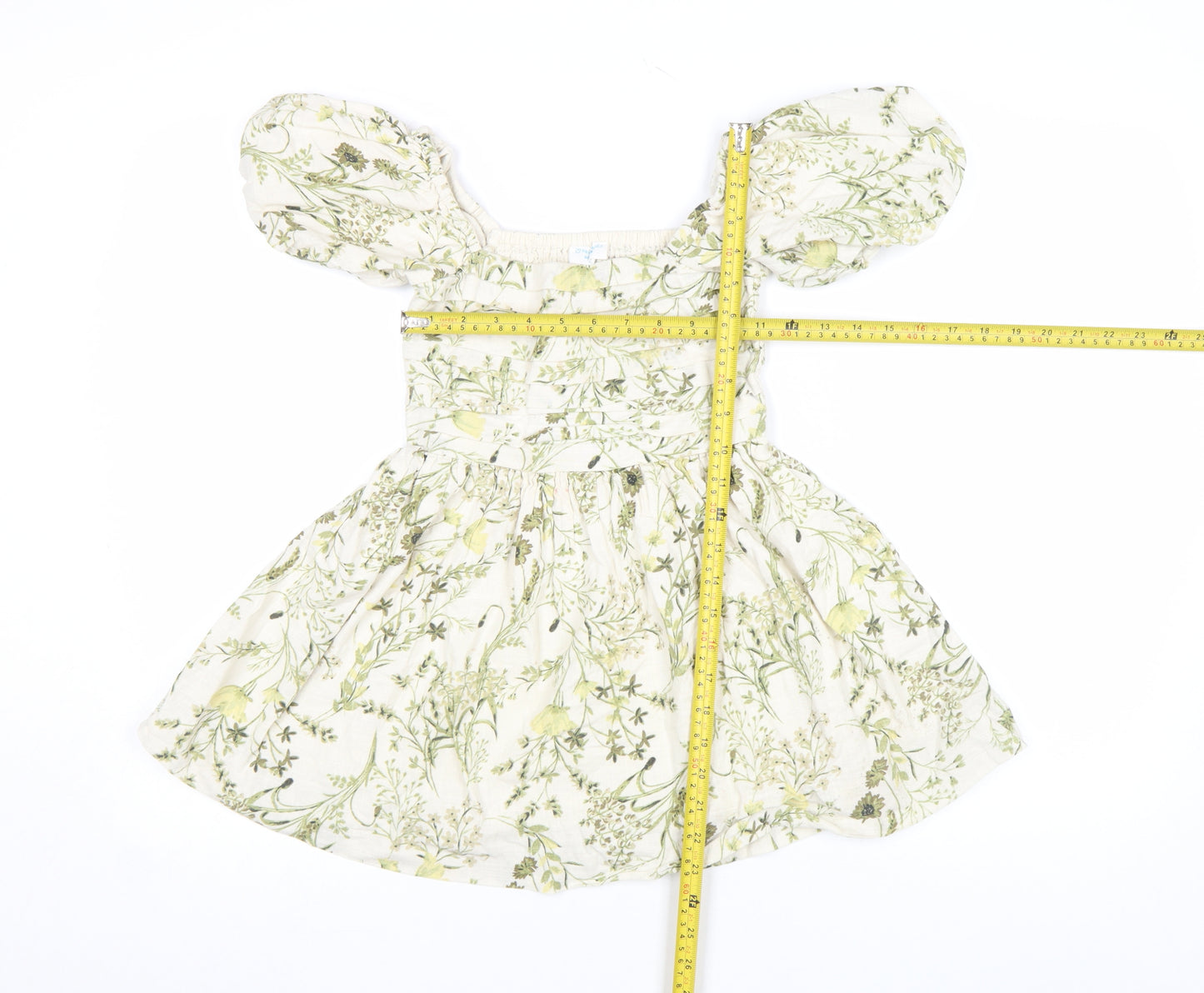 Marks and Spencer Girls Ivory Floral A-Line Puff Sleeve Dress 8-9 Years