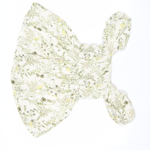 Marks and Spencer Girls Ivory Floral A-Line Puff Sleeve Dress 8-9 Years