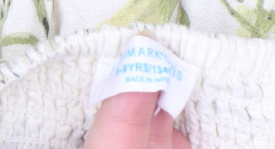 Marks and Spencer Girls Ivory Floral A-Line Puff Sleeve Dress 8-9 Years