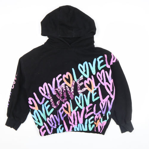 Next Girls Black Sequin Love Hoodie 13 Years Pullover Fleece Sweatshirt