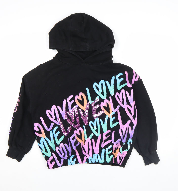 Next Girls Black Sequin Love Hoodie 13 Years Pullover Fleece Sweatshirt