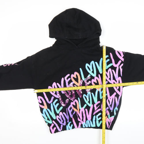 Next Girls Black Sequin Love Hoodie 13 Years Pullover Fleece Sweatshirt
