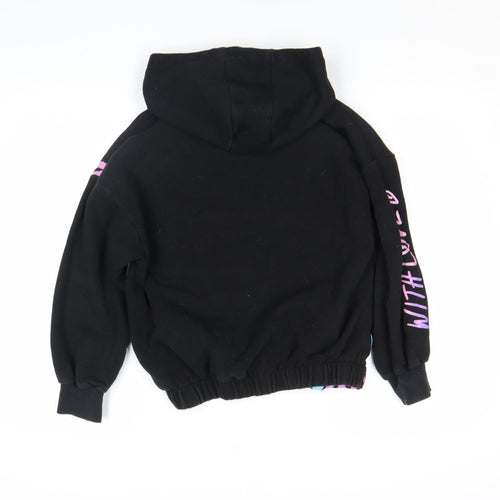 Next Girls Black Sequin Love Hoodie 13 Years Pullover Fleece Sweatshirt