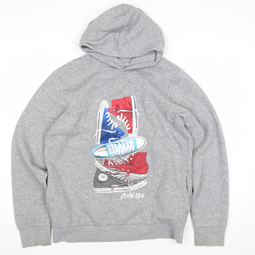 Converse Boys Grey XL Pullover Hoodie Graphic Print Fleece Sweatshirt