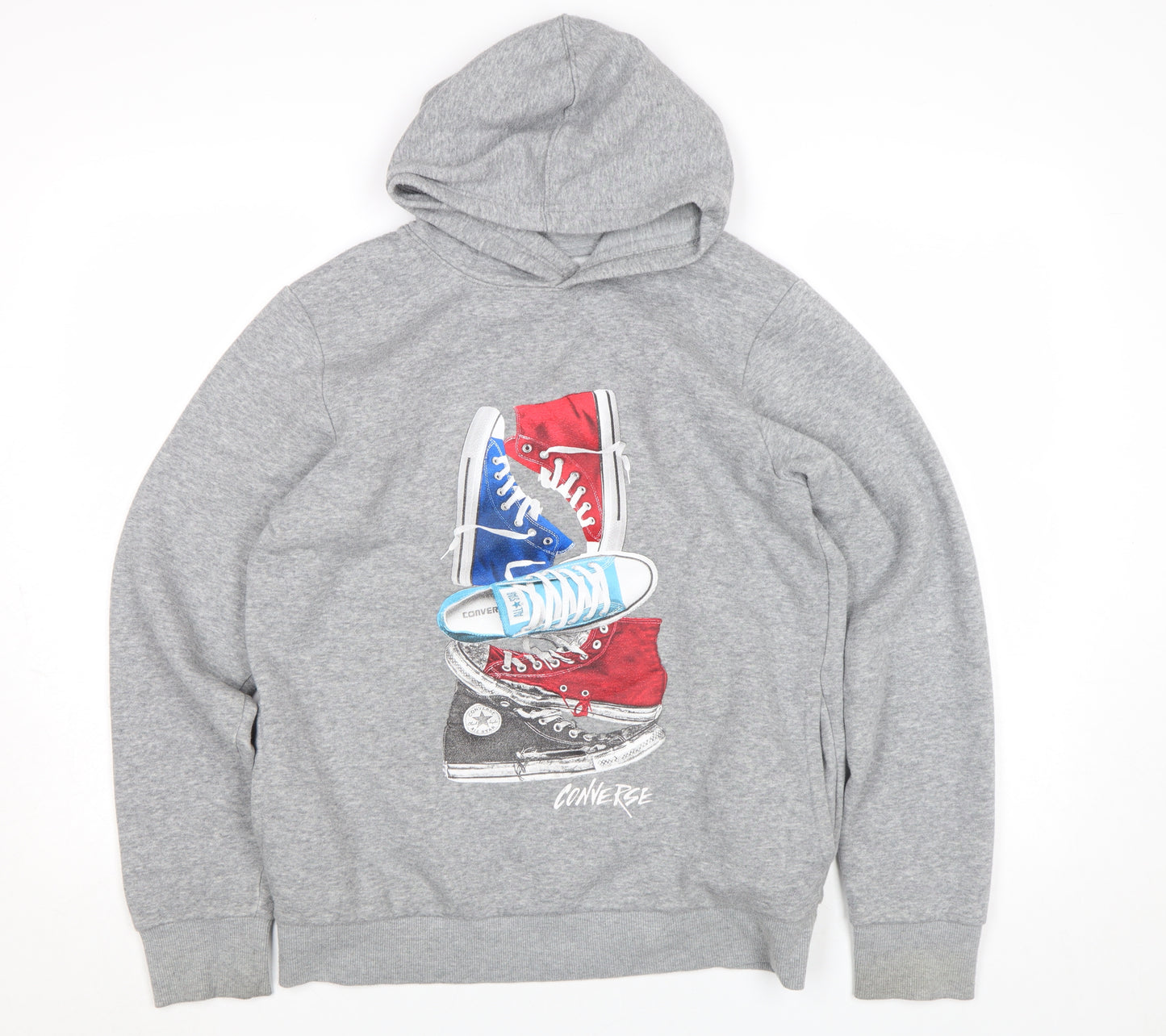 Converse Boys Grey XL Pullover Hoodie Graphic Print Fleece Sweatshirt