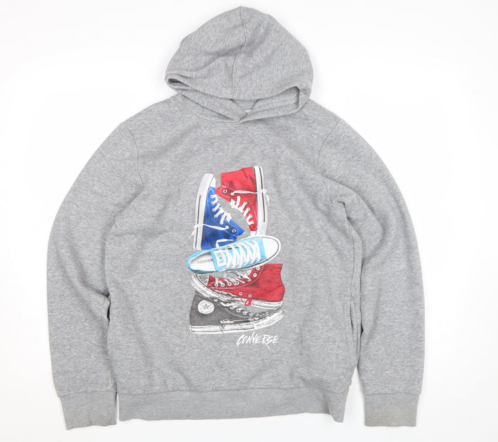 Converse Boys Grey XL Pullover Hoodie Graphic Print Fleece Sweatshirt