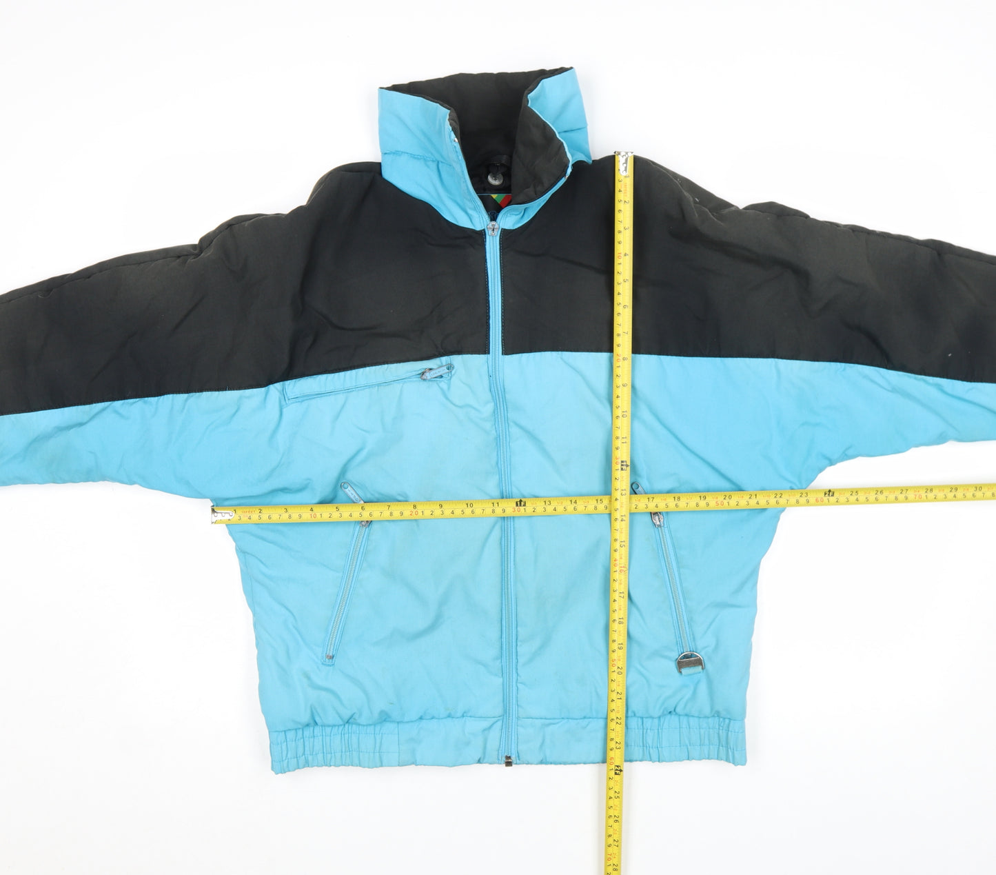 Rodeo Women Blue Black Puffer Jacket Size 10 Winter Retro