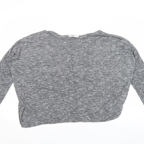 Zara Women Grey Knit Dolman Long Sleeve Boat Neck Blouse Size S