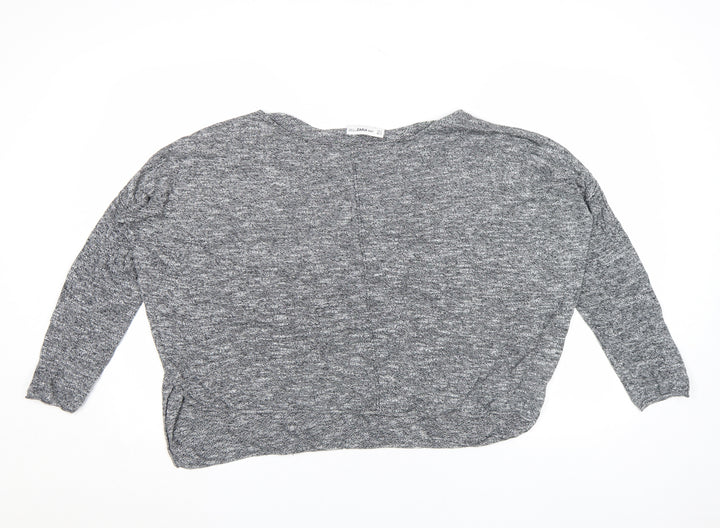 Zara Women Grey Knit Dolman Long Sleeve Boat Neck Blouse Size S