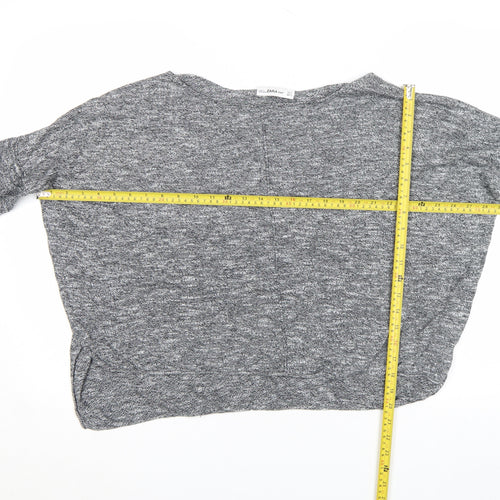 Zara Women Grey Knit Dolman Long Sleeve Boat Neck Blouse Size S