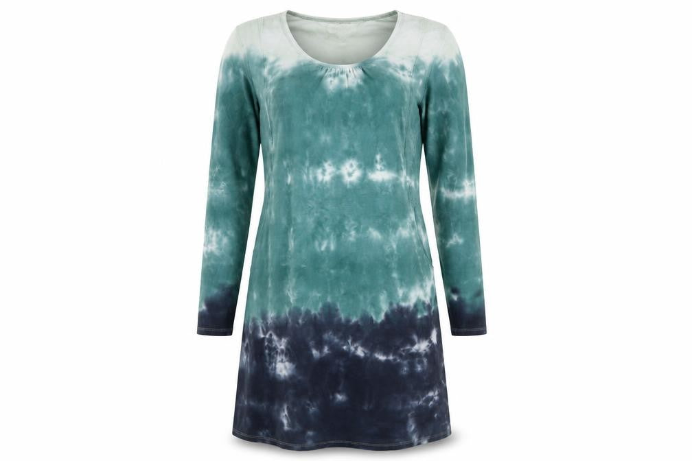 Front view of Thought Women’s Multicoloured Tie Dye Long Sleeve Shift Dress, size L