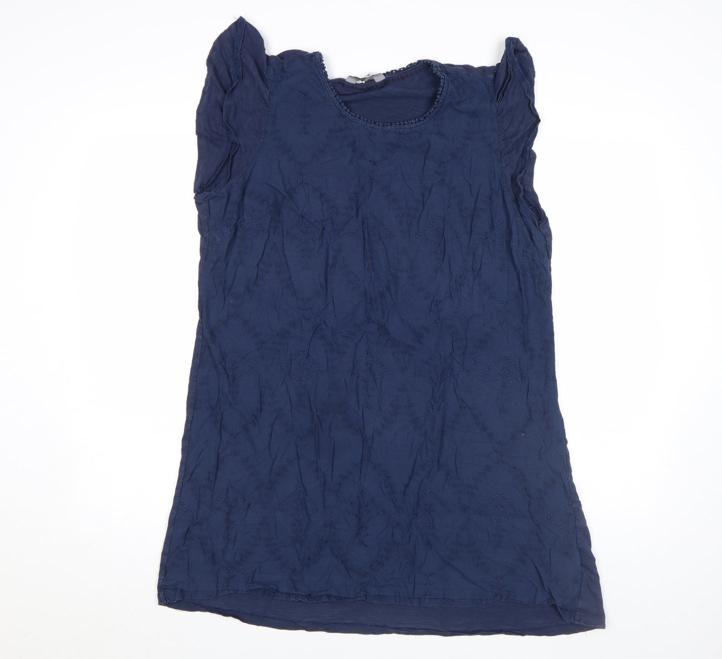 Principles Women Blue Cotton Embroidered Short Sleeve Blouse Size 16