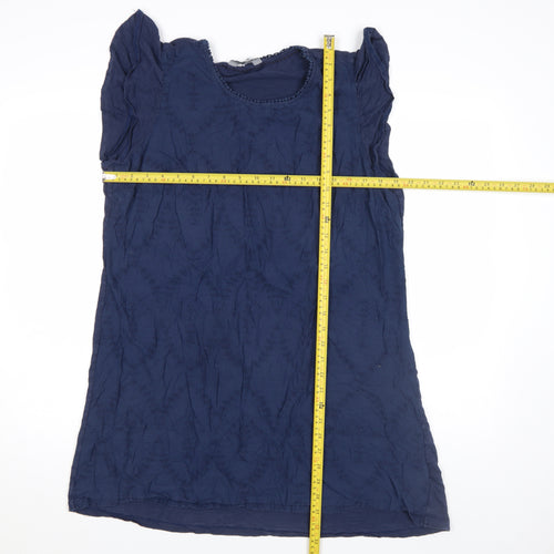 Principles Women Blue Cotton Embroidered Short Sleeve Blouse Size 16