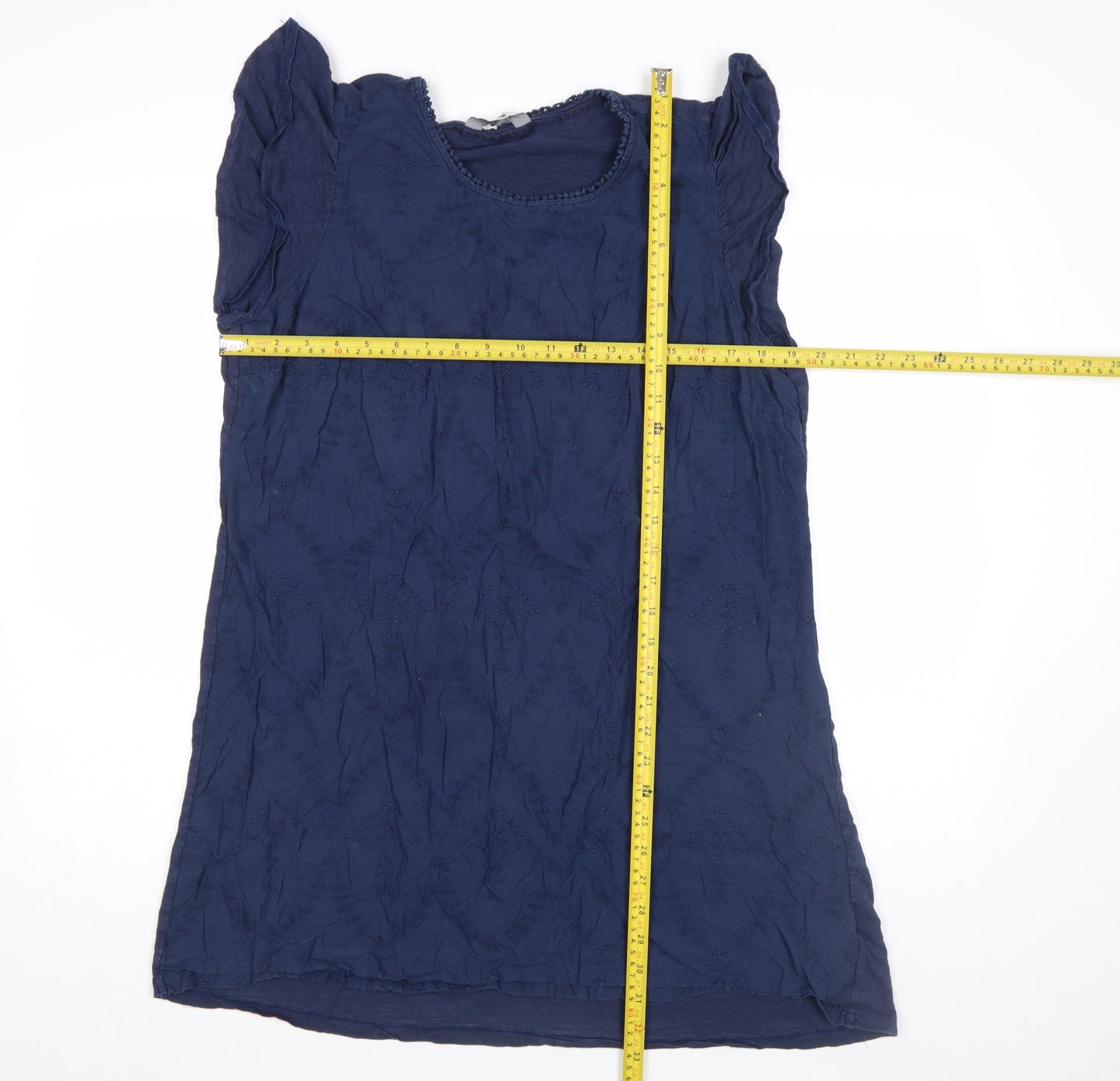 Principles Women Blue Cotton Embroidered Short Sleeve Blouse Size 16
