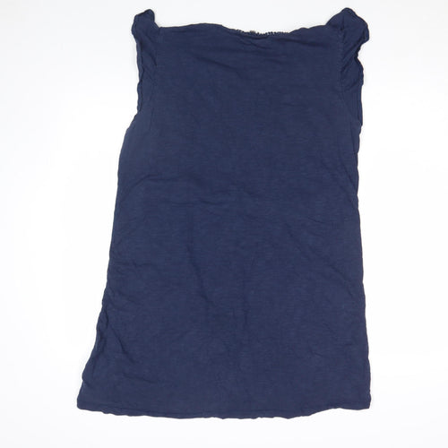 Principles Women Blue Cotton Embroidered Short Sleeve Blouse Size 16