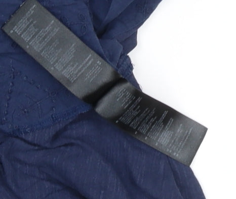 Principles Women Blue Cotton Embroidered Short Sleeve Blouse Size 16