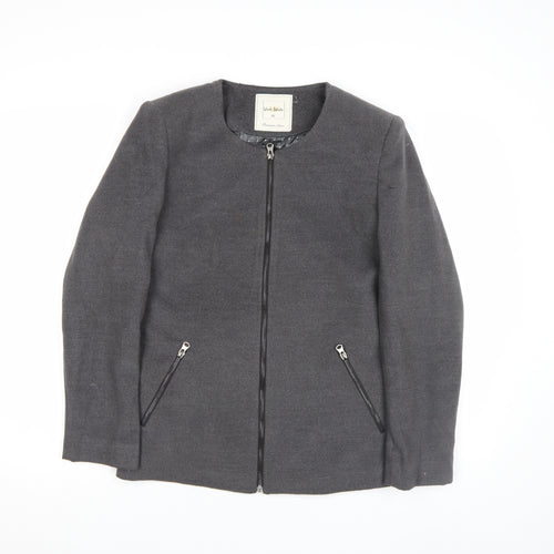 Une Veste Women Grey Wool Blend Zip Up Jacket Size XL