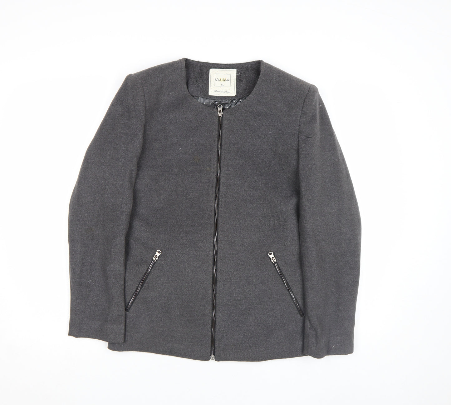 Une Veste Women Grey Wool Blend Zip Up Jacket Size XL