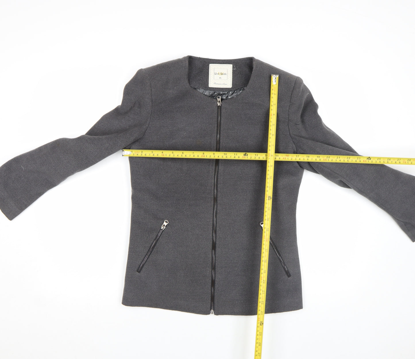 Une Veste Women Grey Wool Blend Zip Up Jacket Size XL