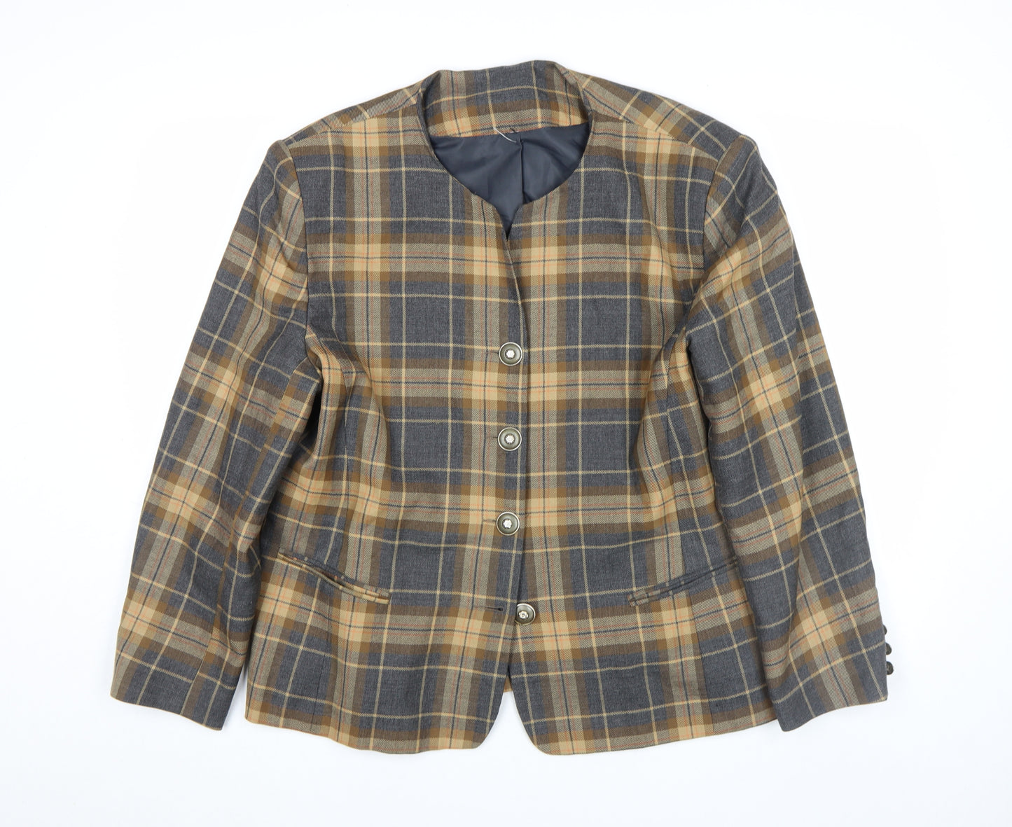 Avenue Plus Women’s Brown Checked Pure Wool Blazer Jacket Size Regular