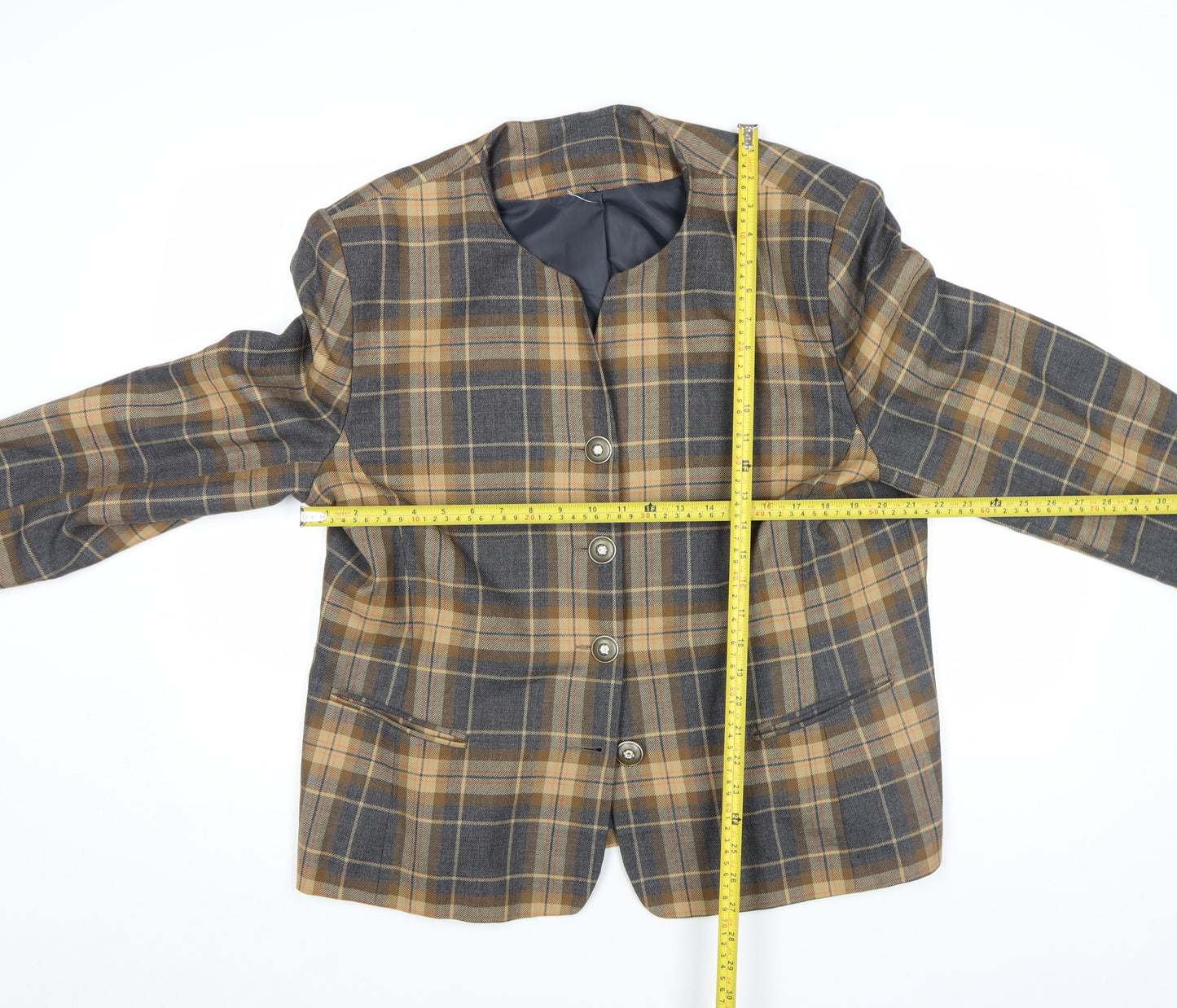 Avenue Plus Women’s Brown Checked Pure Wool Blazer Jacket Size Regular