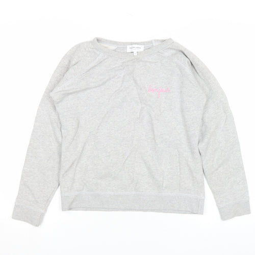 Maison Labiche Girls Grey Cotton Embroidered Pullover Sweatshirt S