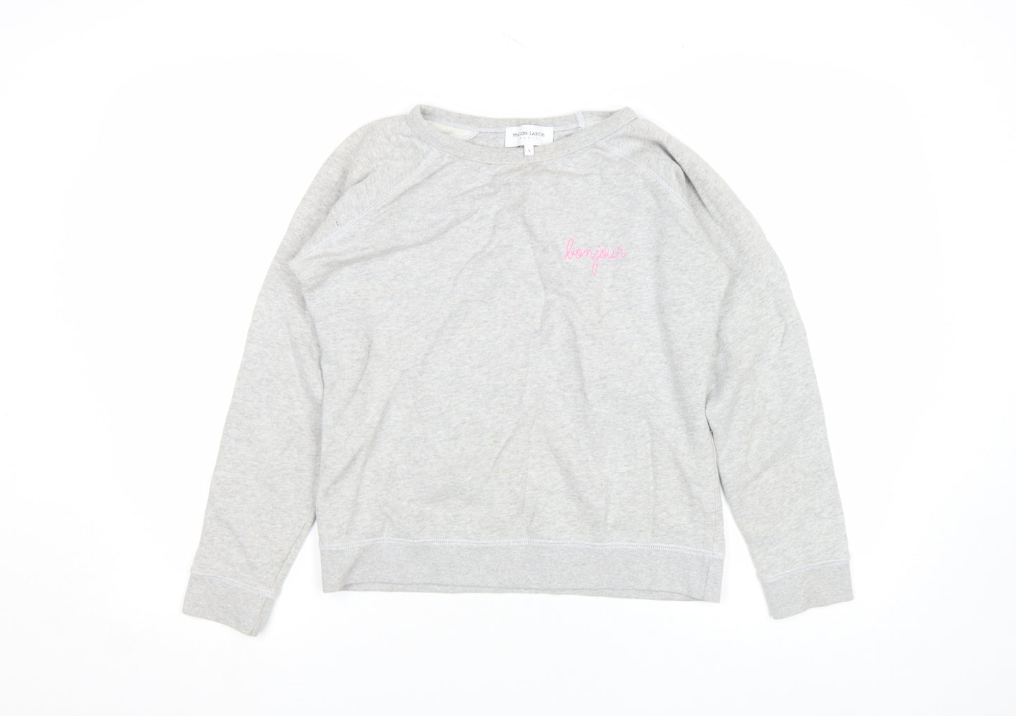 Maison Labiche Girls Grey Cotton Embroidered Pullover Sweatshirt S