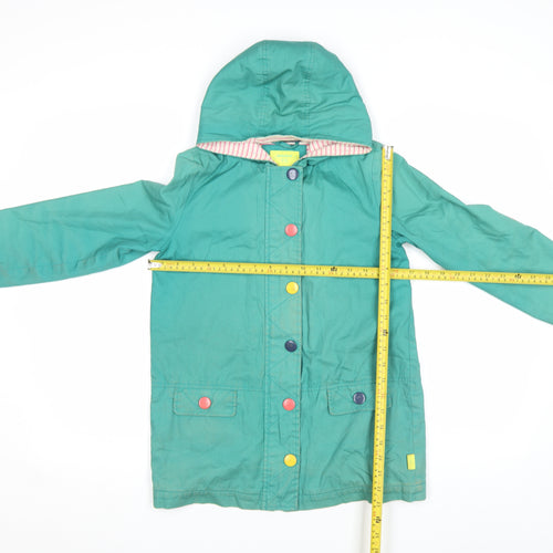 White Stuff Girls Green Hooded Rain Coat 9-10 Years Cotton Lined Mid-Length