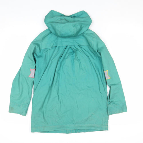 White Stuff Girls Green Hooded Rain Coat 9-10 Years Cotton Lined Mid-Length
