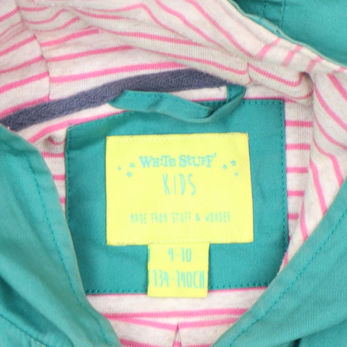 White Stuff Girls Green Hooded Rain Coat 9-10 Years Cotton Lined Mid-Length