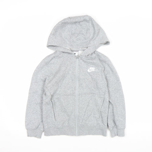 Nike Boys Grey Full Zip Hoodie Fleece 7-8 Years Regular Fit